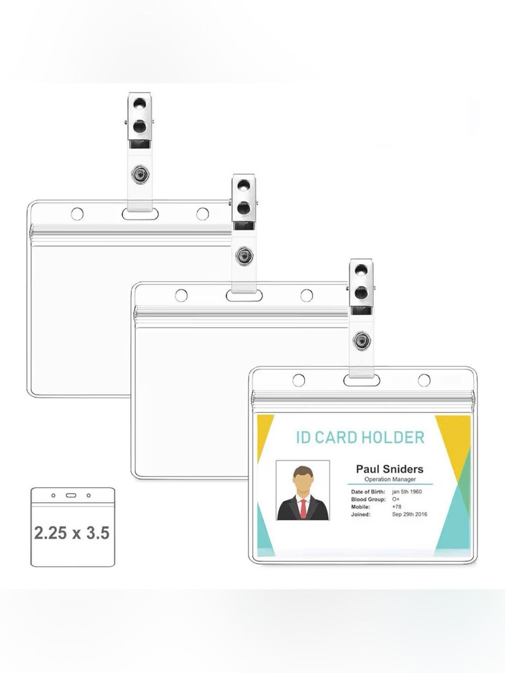 50 Pcs Badge Holders Clear Plastic Horizontal Name Tag Holders with Metal Clips